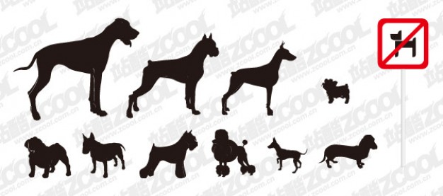 A variety of dog silhouette with forbidden lable vector material