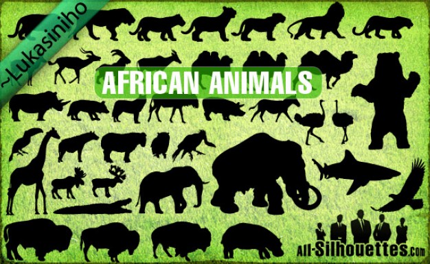 African Animals Silhouettes Vector like bear lion shark eagle giraffe etc