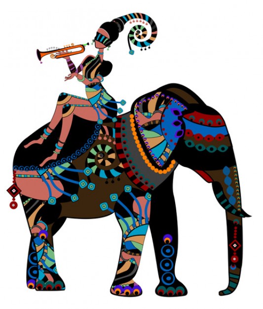 African girl riding elephant Illustration