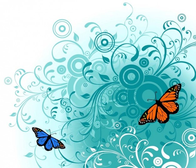 beautiful Butterfly Art with cyan flowers background