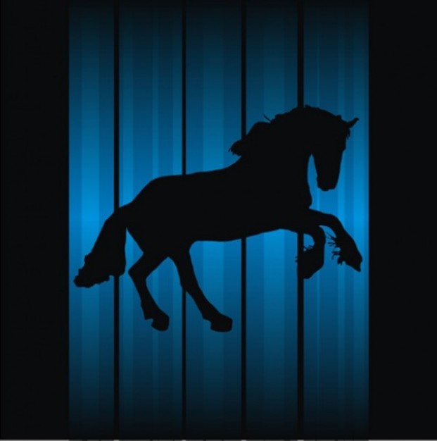 Amazing horse silhouette with blue vertical lines