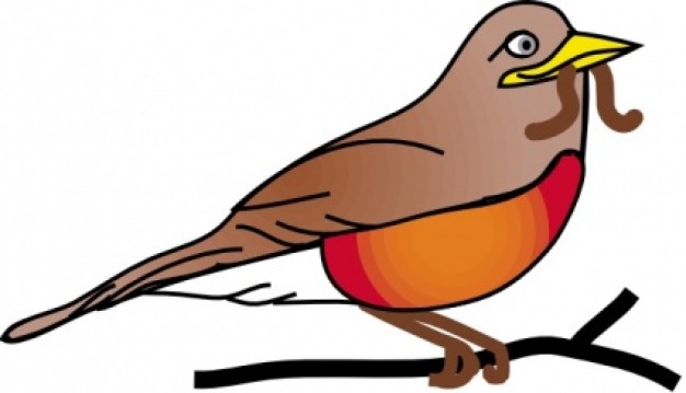 amercan robin standing on the branch with worm clip art