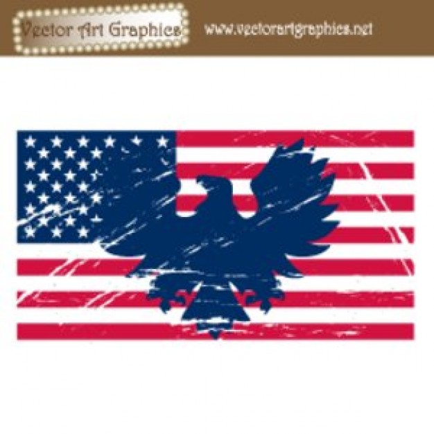 American Flag Vector Art with blue eagle and white stars