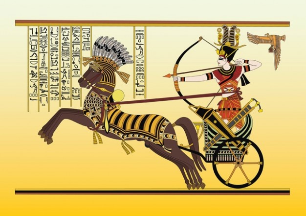 Ancient Egypt Vector Art with egyptian drive car and shoot arrow