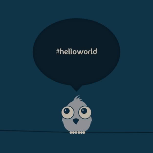 fish saying hello world with blue background