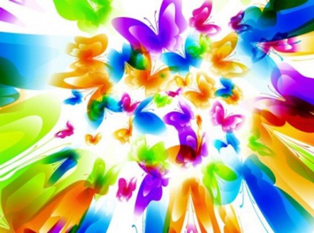 Flowing colorful butterflies on abstract background