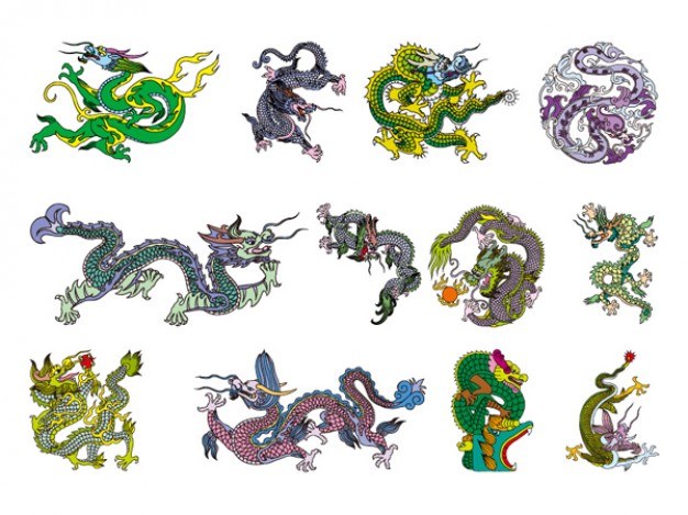 Chinese Classical Dragon Vector material of the eight