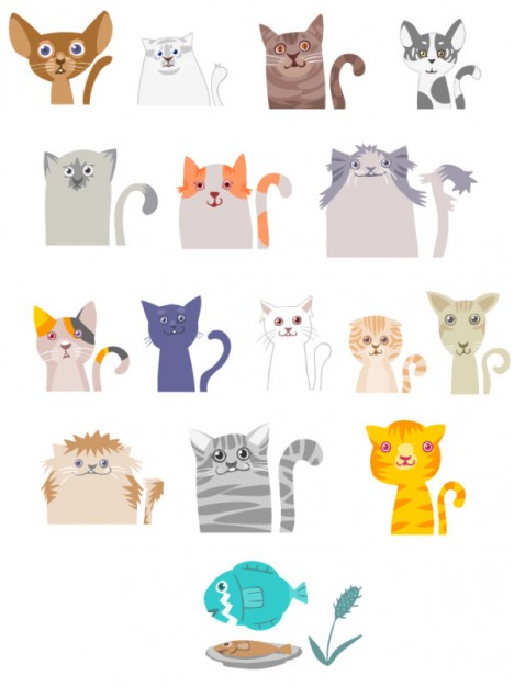 cats cartoons in many colors and shapes