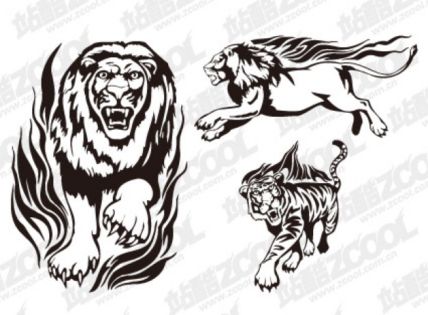 Fire tiger lion totem vector material