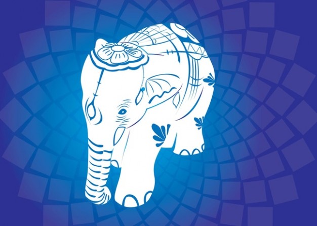 Asian Elephant Vectors over blue grids background