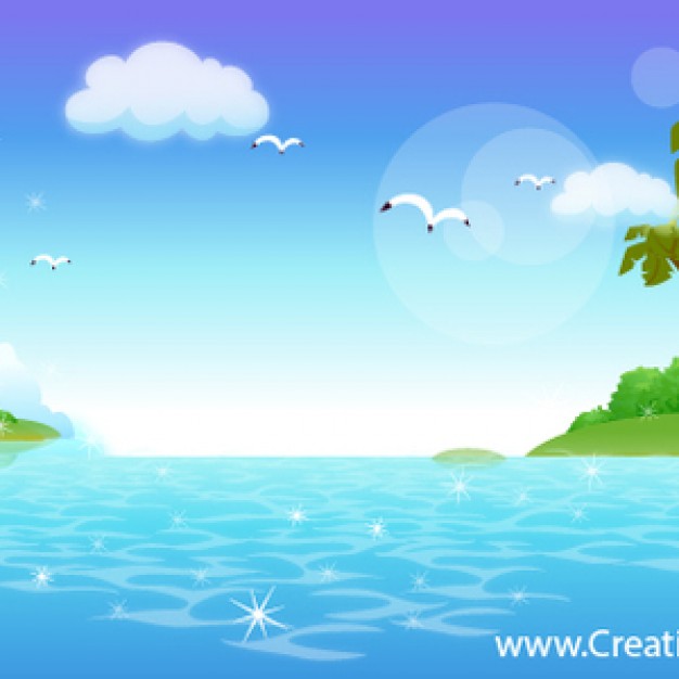 beautiful Natural artwork design with sea cloud seagull sky background vector set