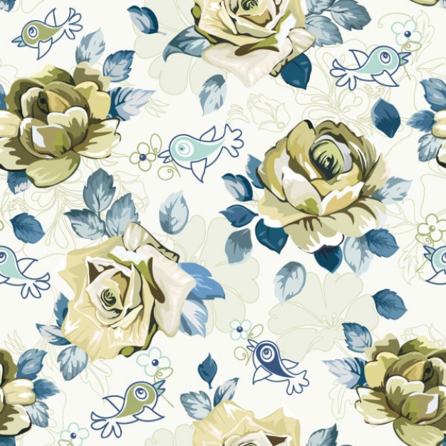 Beautiful pattern background with rose flowers and blue leaf vector material