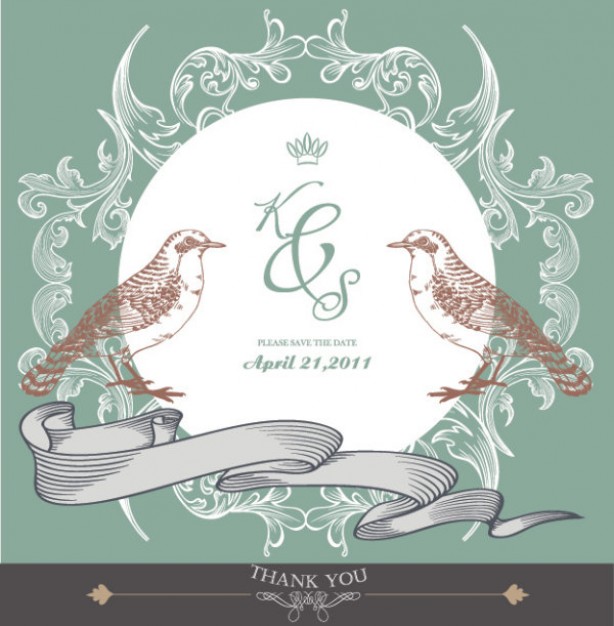 bird pair standing on ribbon with moon arounded with Lace background