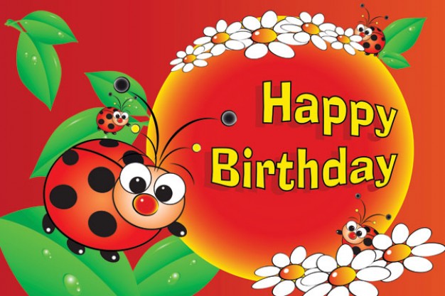 birthday lovely with ladybug and ball flowers  leaf vector material for happy birthday