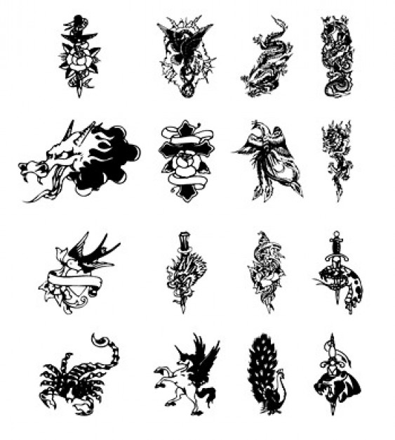 black and white tattoo totem vector material like chinese dragon scorpion unicorn