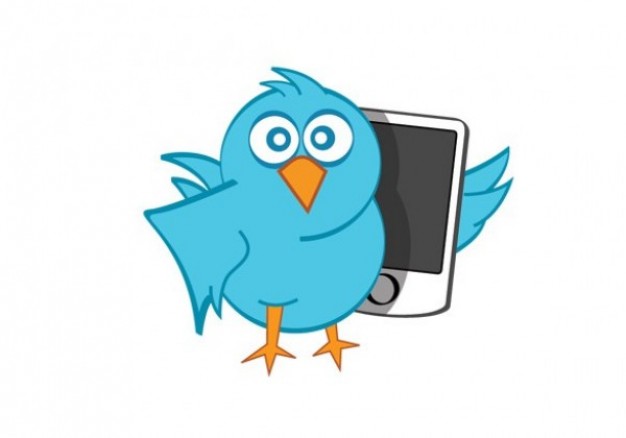 Blue bird twitter with phone vector icon