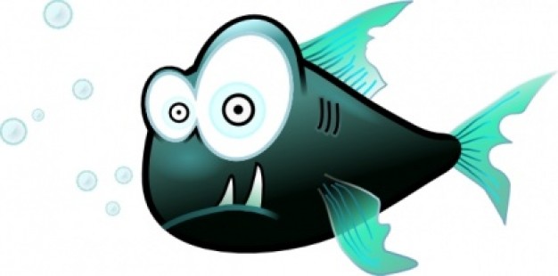 blue Cartoon Piranha Fish clip art with bubbles