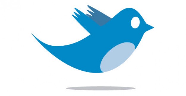 Blue Twitter bird flying with shadow side view logo free vector