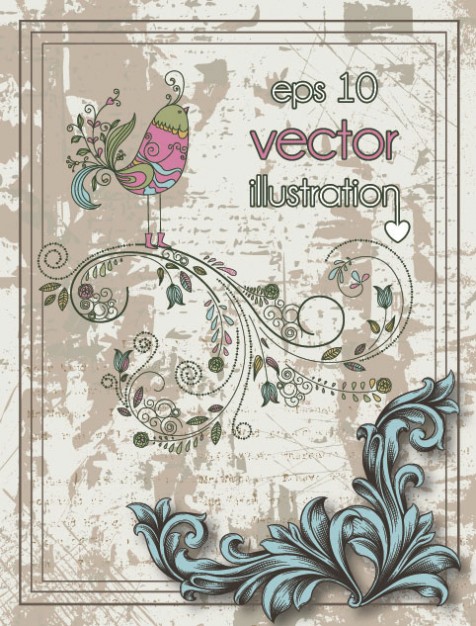 book cover Retro pattern background with bird swirl