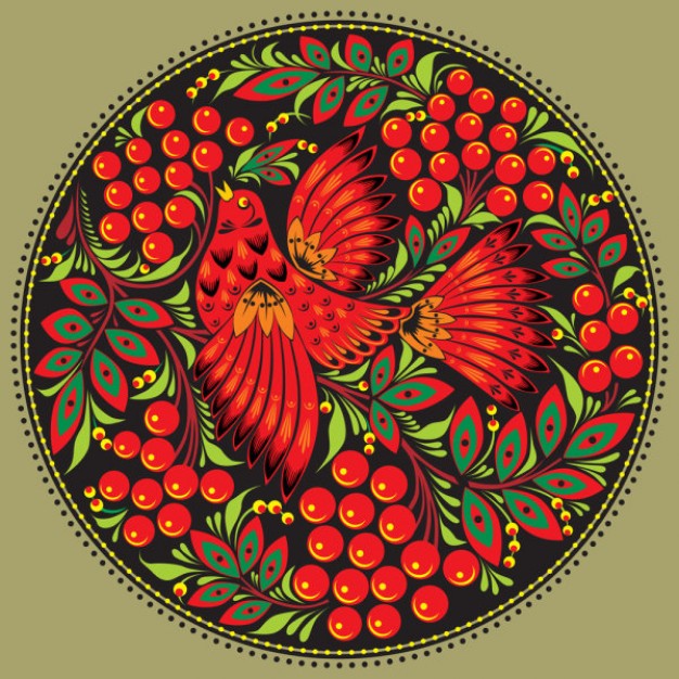 Brilliant classical pattern with bird and fruits in circle