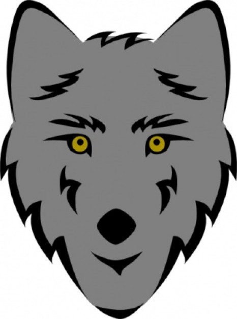 Wolf Head front view with yellow eyes clip art