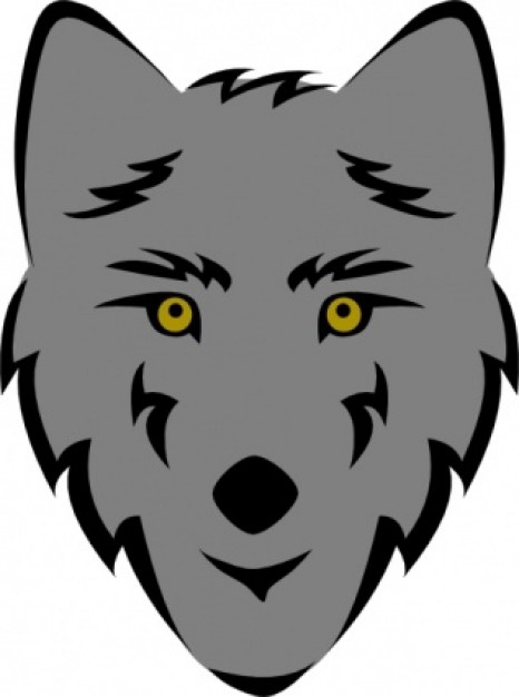 Wolf Head front view with yellow eyes clip art