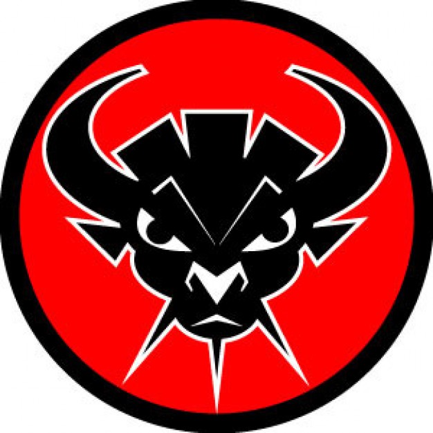 Bull head in circle with red background
