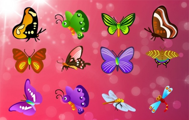 Butterflies vector set with pink background