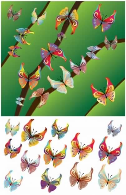 Beautiful Butterflies in branch Illustrator Design