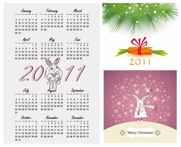 Calendar Vector Illustrations for Year of the Rabbit 2011