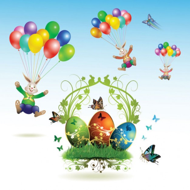 cards with Easter eggs and decorative balloons butterfly Vector