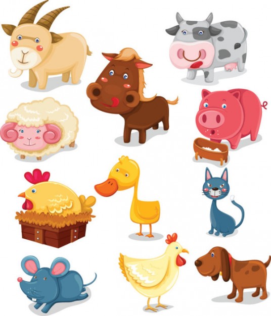 Cartoon animals vector material like cow sheep mouse cat dog goat