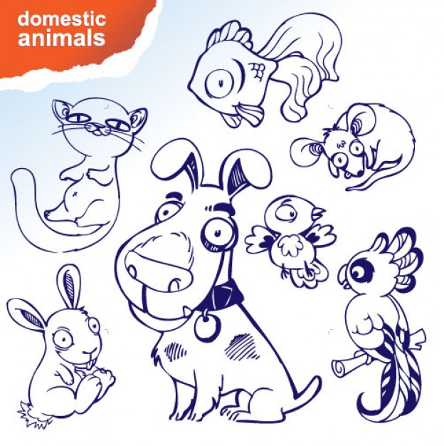 Cartoon animals vector material like fish dog cat mouse sparrow