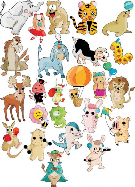 Cartoon animals vector with elephant tigerr dragon rabbit