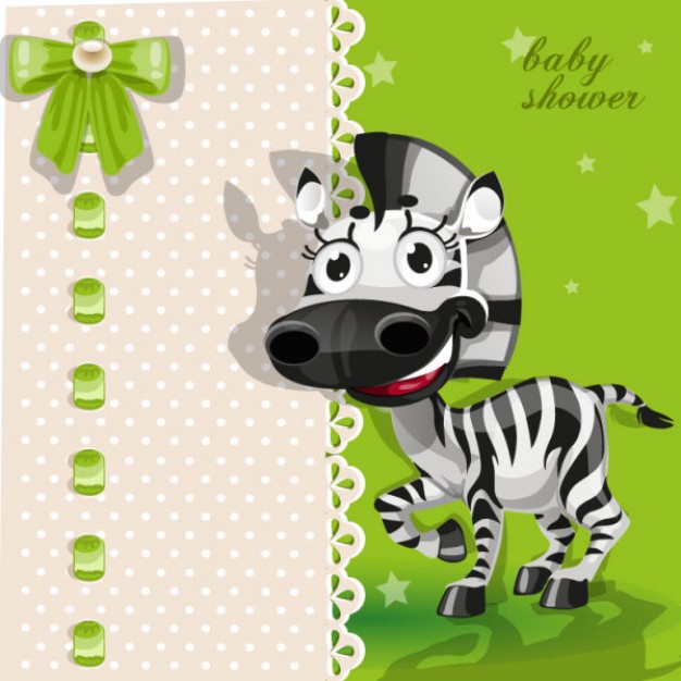 cartoon cards with ribbon and zebra and green background