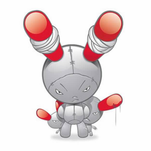 Cartoon Character with machine rabbit monster in front view