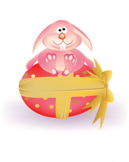 Cartoon rabbit with egg arounded of ribbon