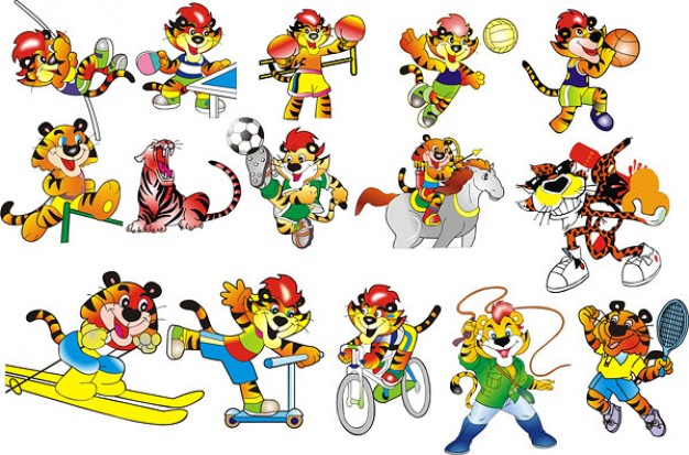 Cartoon Tiger sport character Vector material