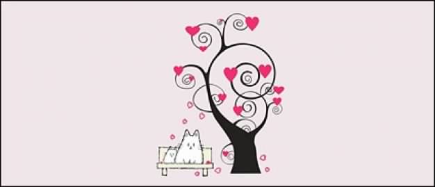 cartoon trees elements with Heart-shaped over pink background