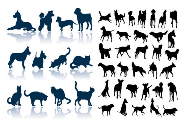 cats and dogs silhouette vector material in black and blue