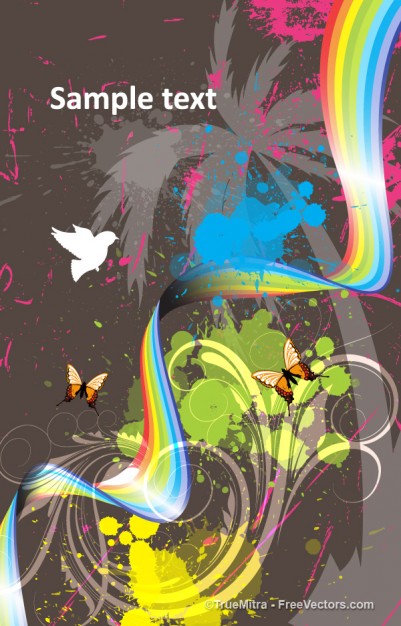 Abstract graphic fauna flora vector set with flying butterfly background