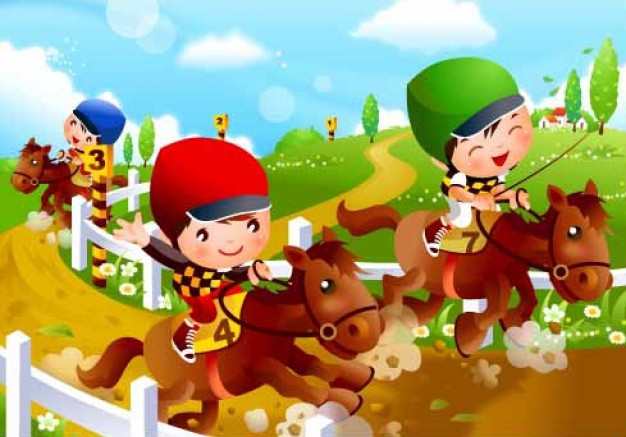 Children's Horse Racing motion at mud road vector material