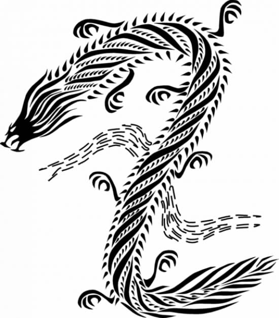 chinese Dragon style in black white swirl line