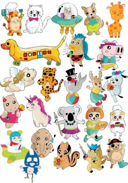 funny Cartoon variety of animals