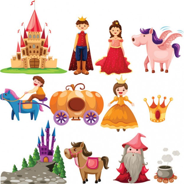 Cute cartoon fairy tale image with prince and Princess