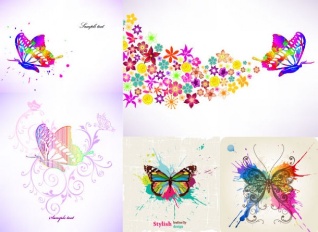 Colorful Butterfly Theme Vector material with pink background