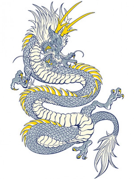 Cool Chinese dragon with yellow horn vector material in vertical pose