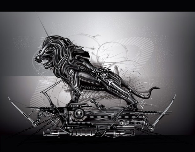 Cool metal lion side view in car vector material