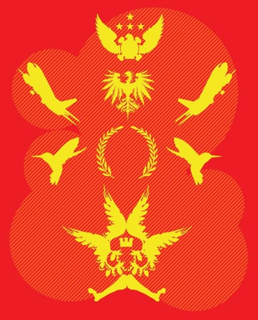 Cool Wings Heraldry including eagle tiger Crown with red background