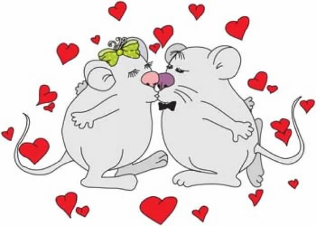 couple mouse in love arrounded by red heart
